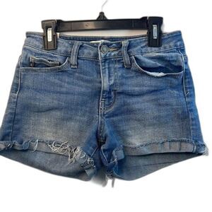 KanCan Jean Shorts Hazel Mid Rise Medium‎ Wash Roll Cuff Raw Edge Size Small